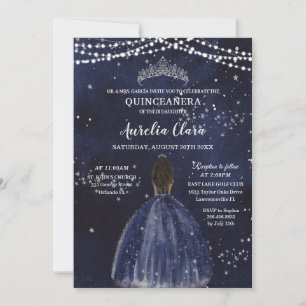 Starry Night Navy Blue Quinceañera Brown Princess Invitation