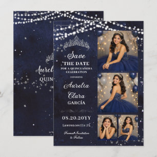Starry Night Navy Blue Quinceañera Photo Save Date Card