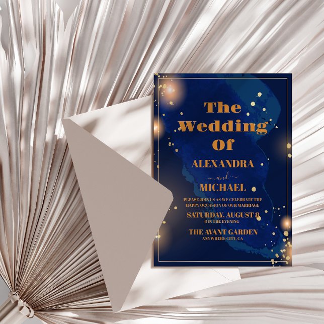 Starry Night Navy Blue Silver Glitter Wedding Invitation (Creator Uploaded)