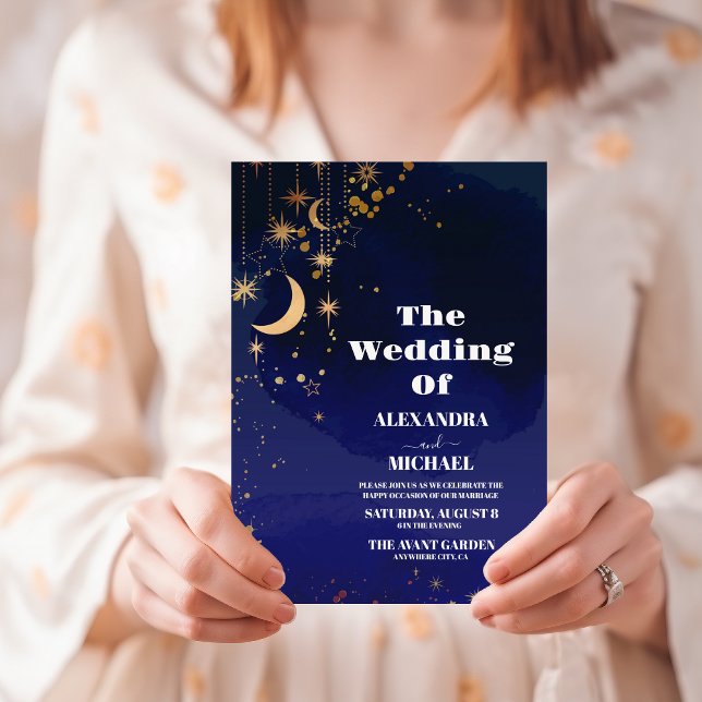 Starry Night Navy Blue Silver Glitter Wedding Invitation (Creator Uploaded)
