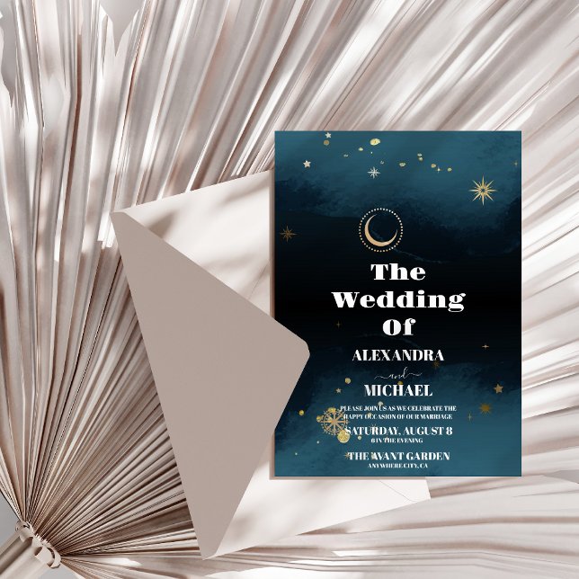 Starry Night Navy Blue Silver Glitter Wedding  Invitation (Creator Uploaded)