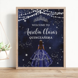 Starry Night Navy Blue Silver Quinceañera Sweet 16 Poster