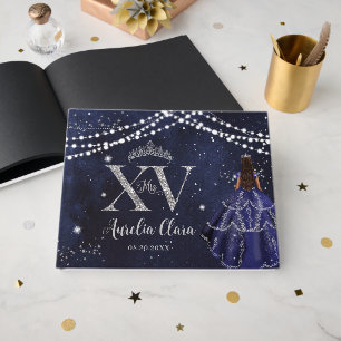 Starry Night Navy Blue Silver XV 15 Quinceanera  Guest Book