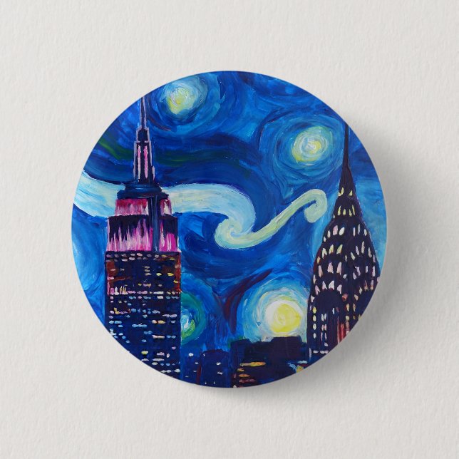 Starry Night New York 6 Cm Round Badge (Front)