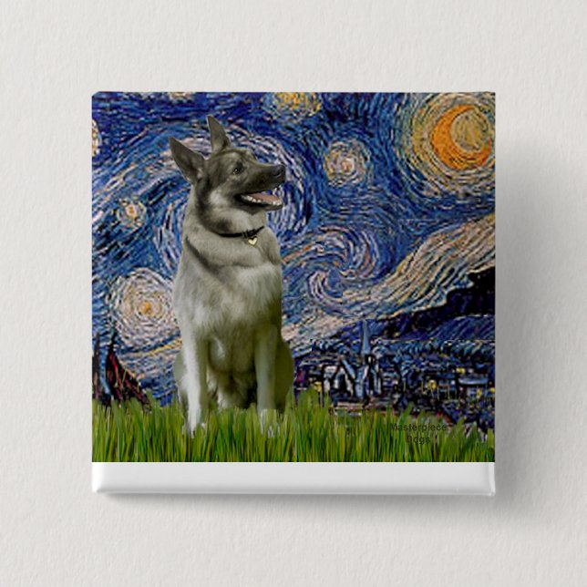 Starry Night - Norwegian Elkhound 15 Cm Square Badge (Front)