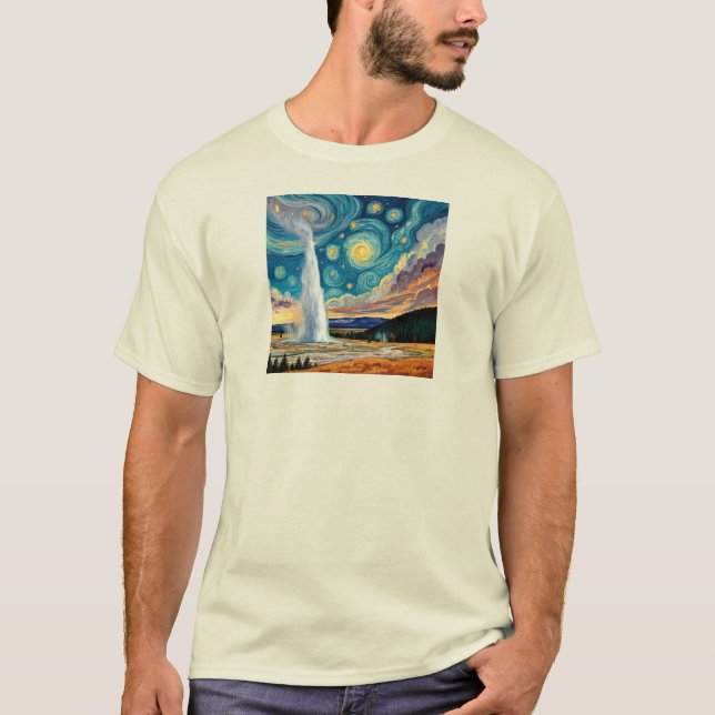 Starry Night Old Faithful Yellowstone Park T-Shirt (Front)