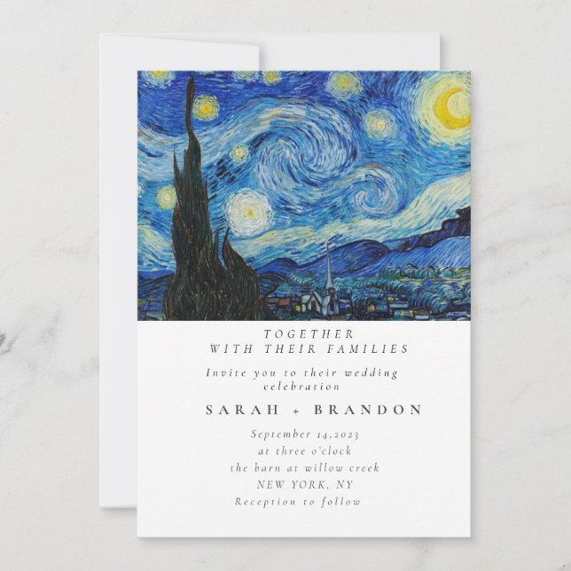 Starry Night Old painting wedding invitation (Front)