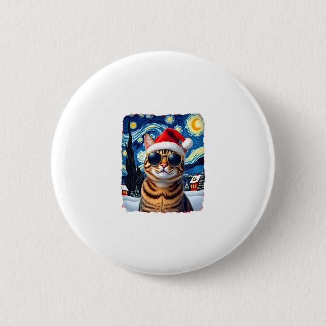 Starry Night Orange Tabby Cat Christmas 6 Cm Round Badge (Front)