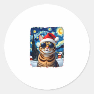 Starry Night Orange Tabby Cat Christmas Classic Round Sticker