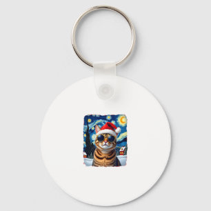 Starry Night Orange Tabby Cat Christmas Key Ring
