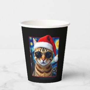 Starry Night Orange Tabby Cat Christmas Paper Cups