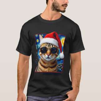 Starry Night Orange Tabby Cat Christmas T-Shirt