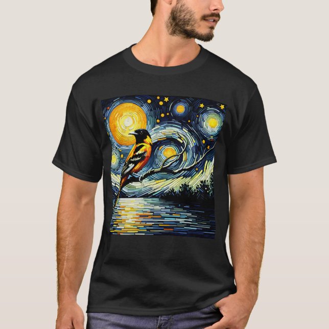 Starry Night Oriole Van Gogh Bird Lover T-Shirt (Front)