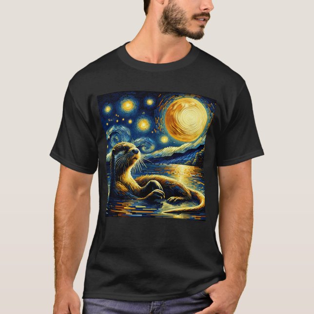 Starry Night Otter Van Gogh Lover T-Shirt (Front)