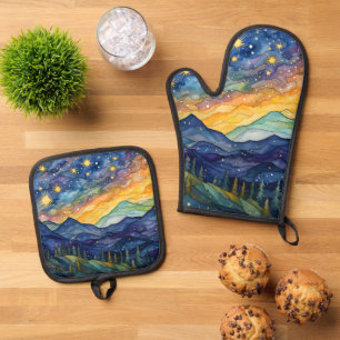 Starry Night Oven Mitt & Pot Holder Set