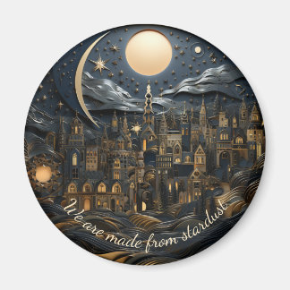 Starry night over cityscape 1 of 3 round magnet
