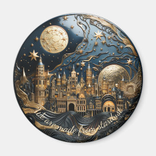 Starry night over cityscape 2 of 3 round magnet