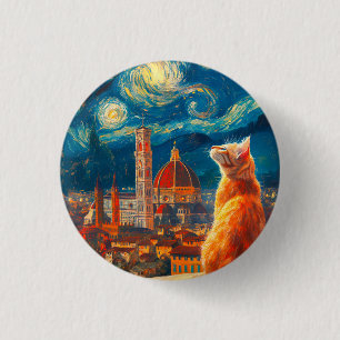 Starry Night Over Florence Ginger Cat Art 3 Cm Round Badge