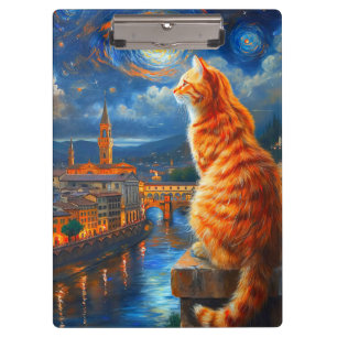 Starry Night Over Florence Ginger Cat Art Clipboard