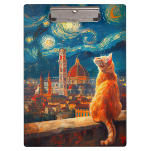 Starry Night Over Florence Ginger Cat Art Clipboard