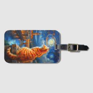 Starry Night Over Florence Ginger Cat Art Luggage Tag
