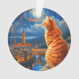 Starry Night Over Florence Ginger Cat Art Ornament
