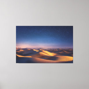 Starry Night Over Golden Desert Dunes Landscape Canvas Print