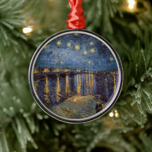 Starry Night Over Rhone River by Vincent Van Gogh Metal Tree Decoration