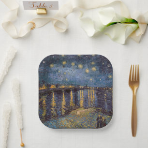 Starry Night Over Rhone River by Vincent Van Gogh Paper Plate