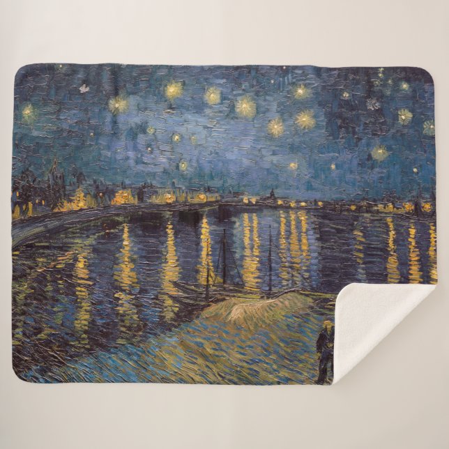 Starry Night Over Rhone River by Vincent Van Gogh Sherpa Blanket (Front (Horizontal))