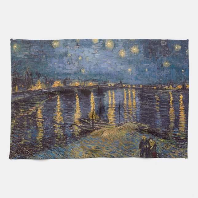 Starry Night Over Rhone River by Vincent Van Gogh Tea Towel (Horizontal)