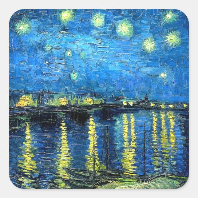 Starry Night Over the Rhone (1888) Van Gogh art Square Sticker (Front)