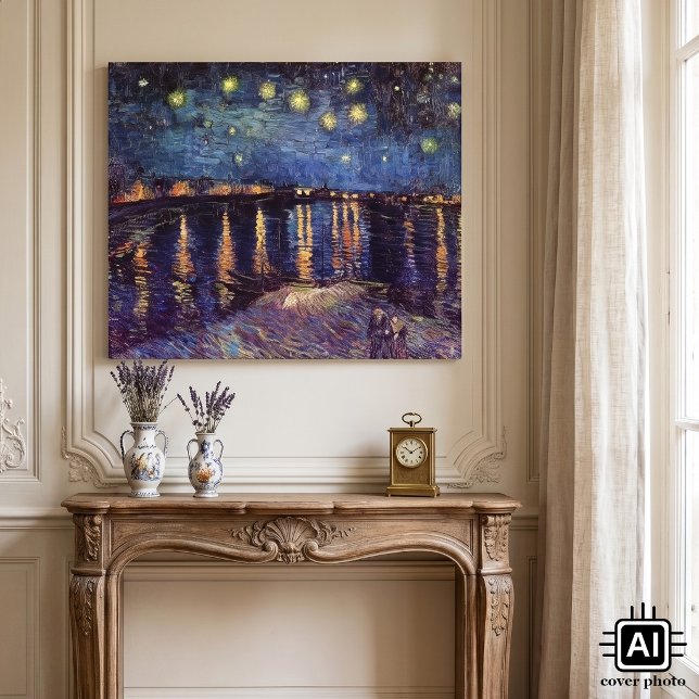 Starry Night Over the Rhone by Vincent van Gogh Canvas Print (Starry Night Over The Rhone by Vincent van Gogh is a vintage fine art post impressionism painting.)