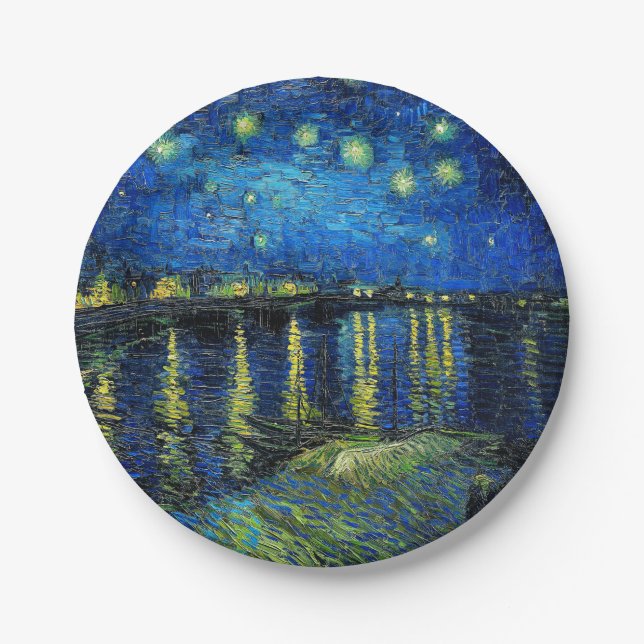 Starry Night Over the Rhone by Vincent Van Gogh Paper Plate (Front)