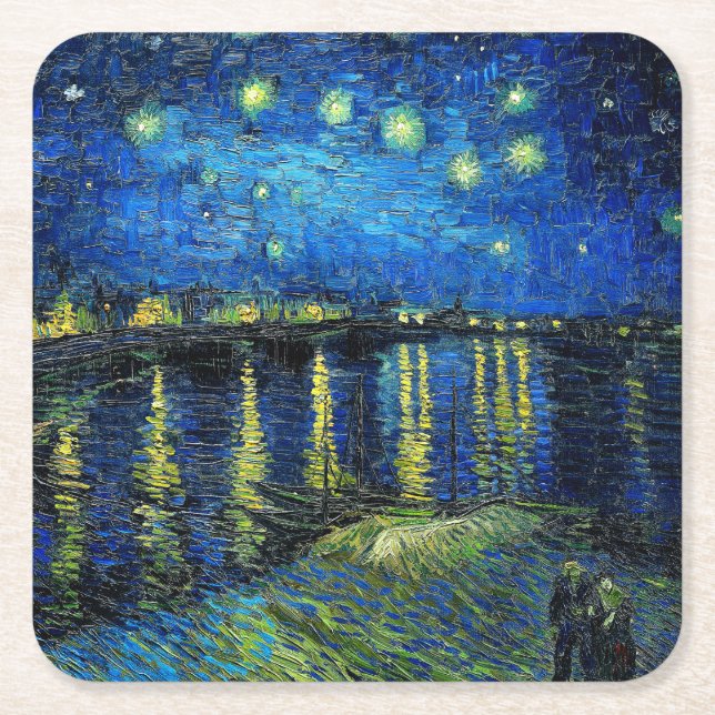 Starry Night Over the Rhone by Vincent Van Gogh Square Paper Coaster (Front)