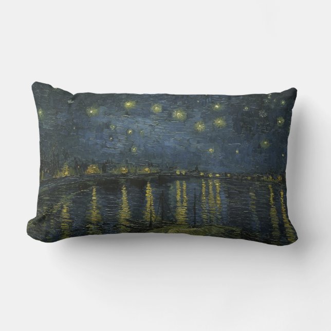 Starry Night Over the Rhône, oil painting Van Gogh Lumbar Cushion (Front)