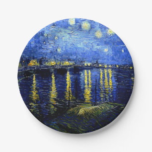 Starry Night over the Rhone, Van Gogh art Paper Plate