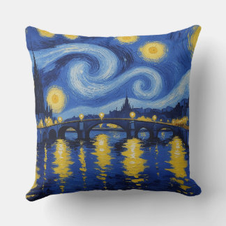 Starry night over the river cushion