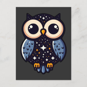 Starry Night Owl Art - whimsical, nocturnal, stars Postcard
