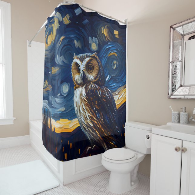 Starry Night Owl Shower Curtain (In Situ)