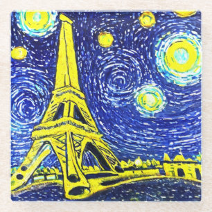 Starry Night Paris France Glass Coaster