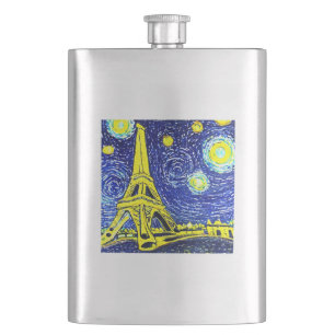 Starry Night Paris France Hip Flask