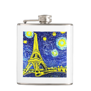 Starry Night Paris France Hip Flask