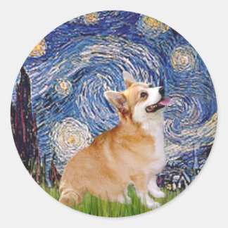 Starry Night - Pembroke Welsh Corgi 7b Classic Round Sticker