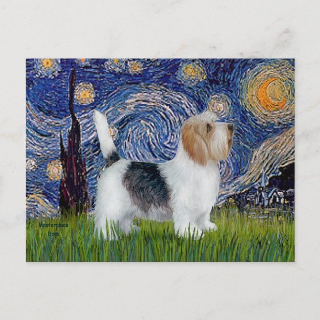 Starry Night - Petit Basset (PBGV) Postcard (Front)