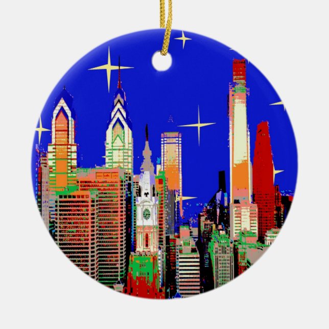Starry Night Philadelphia Ceramic Tree Decoration (Front)