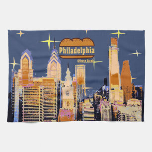 Starry Night Philadelphia, Cheese Steak Tea Towel