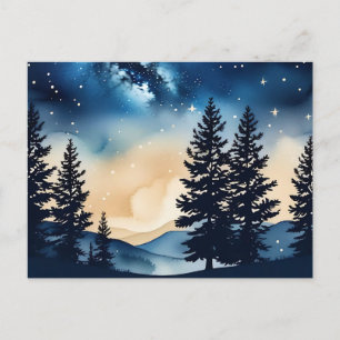 Starry Night Pine A Dreamy Watercolor Postcard