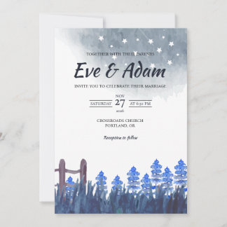 Starry Night Pine Meadow Watercolor Winter Wedding Invitation