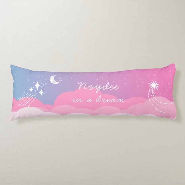 Starry night Pink blue Name and Text Body Cushion (Front)